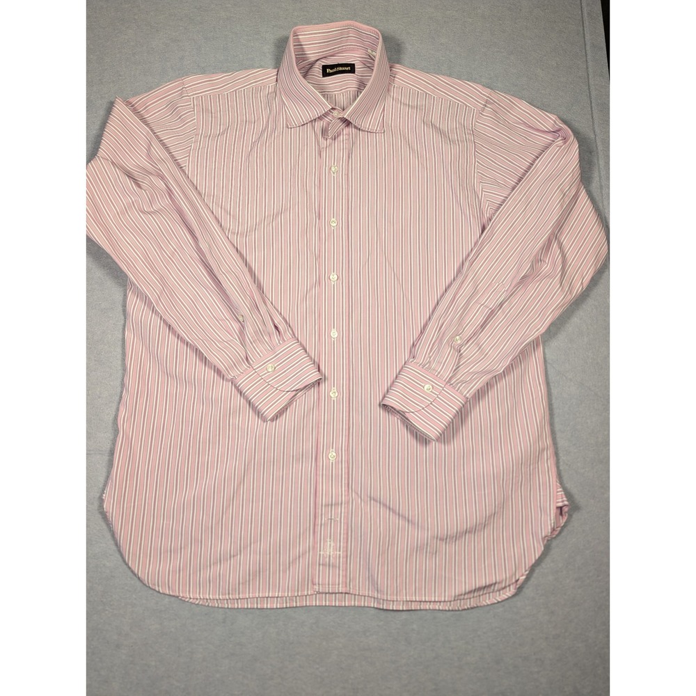 Paul Stuart Dress Shirt Mens 17 34 Pink Striped Prince of Wales Cotton Excellent